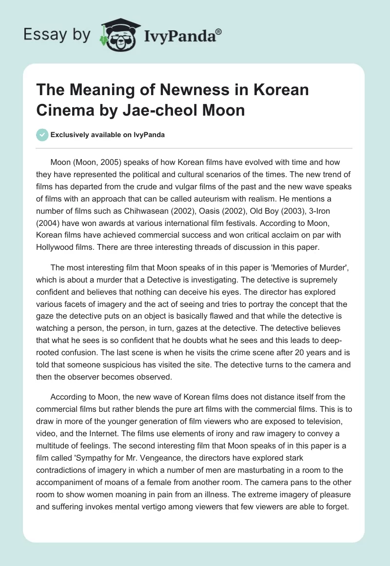 "The Meaning of Newness in Korean Cinema" by Jae-cheol Moon. Page 1