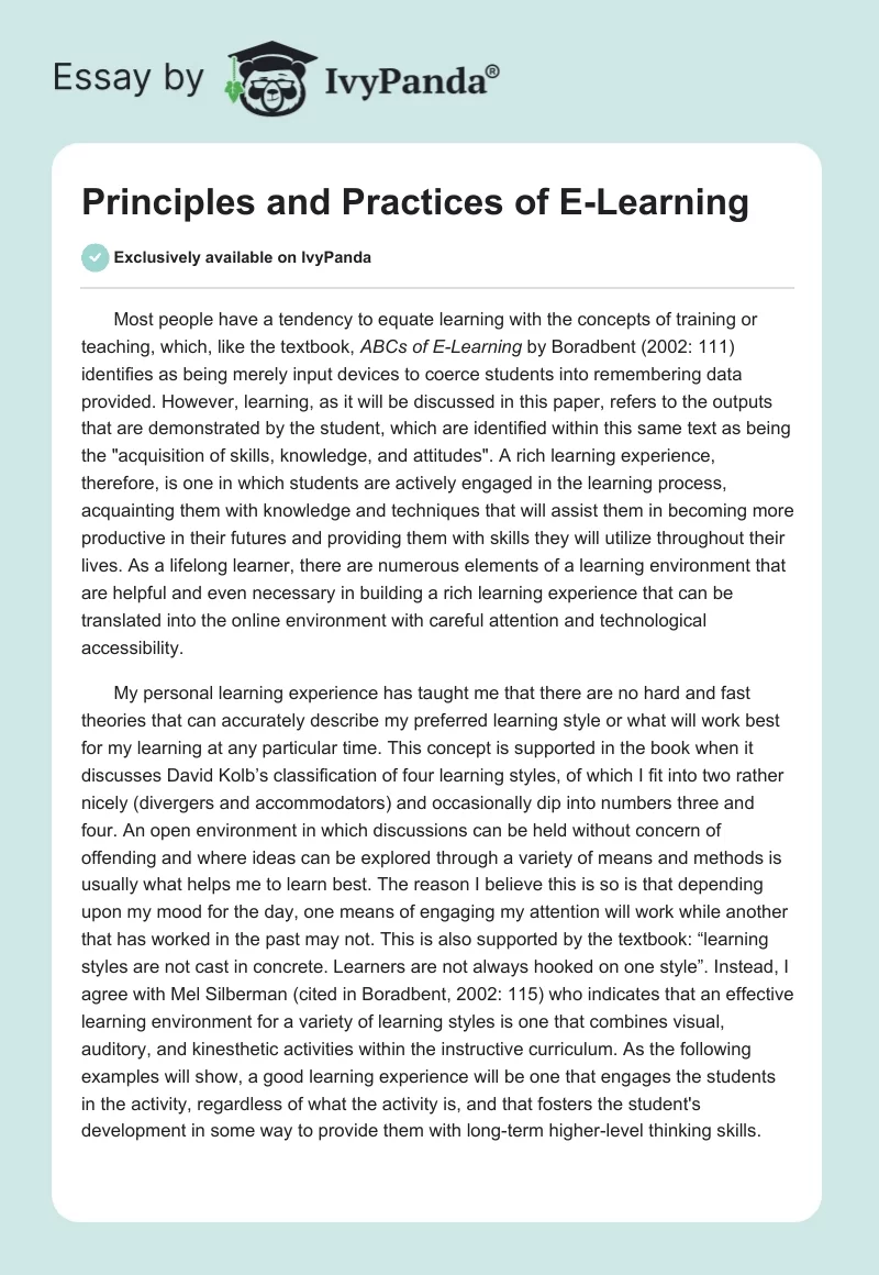 Principles and Practices of E-Learning. Page 1