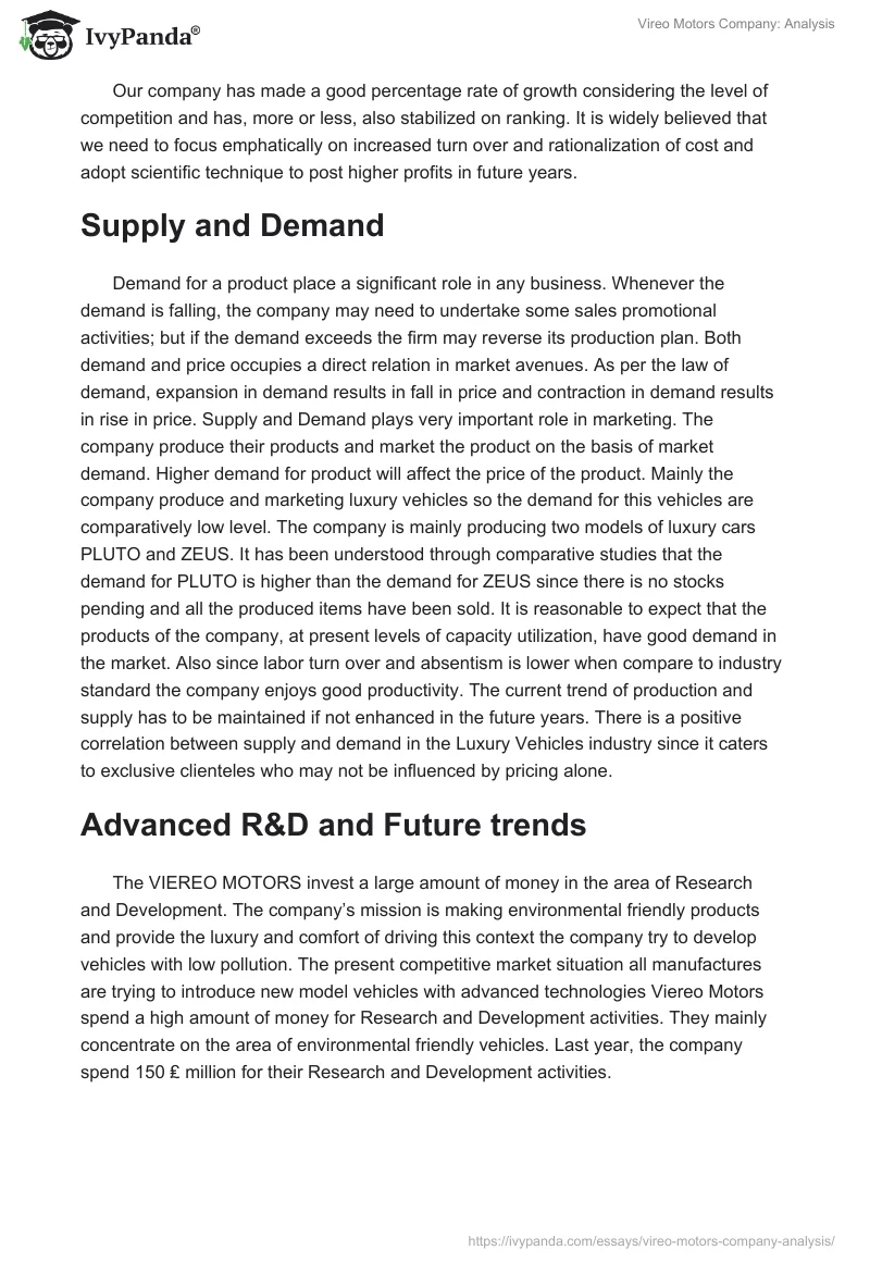 Vireo Motors Company: Analysis. Page 4