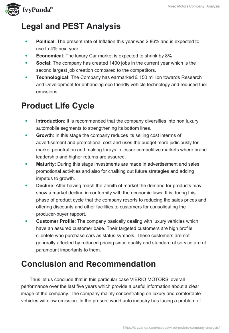 Vireo Motors Company: Analysis. Page 5