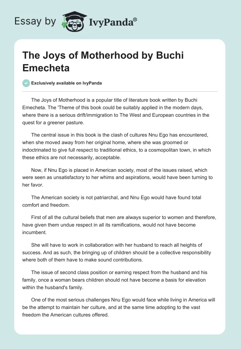 "The Joys of Motherhood" by Buchi Emecheta. Page 1