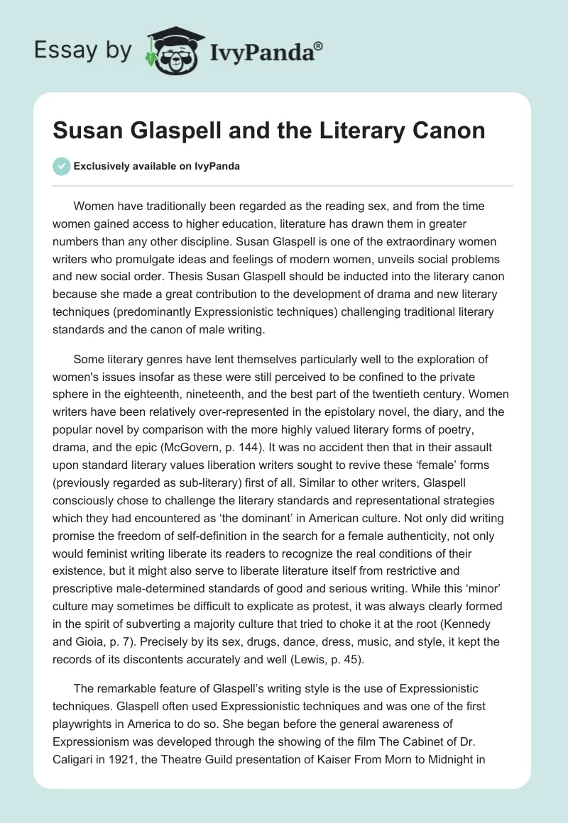 Susan Glaspell and the Literary Canon. Page 1