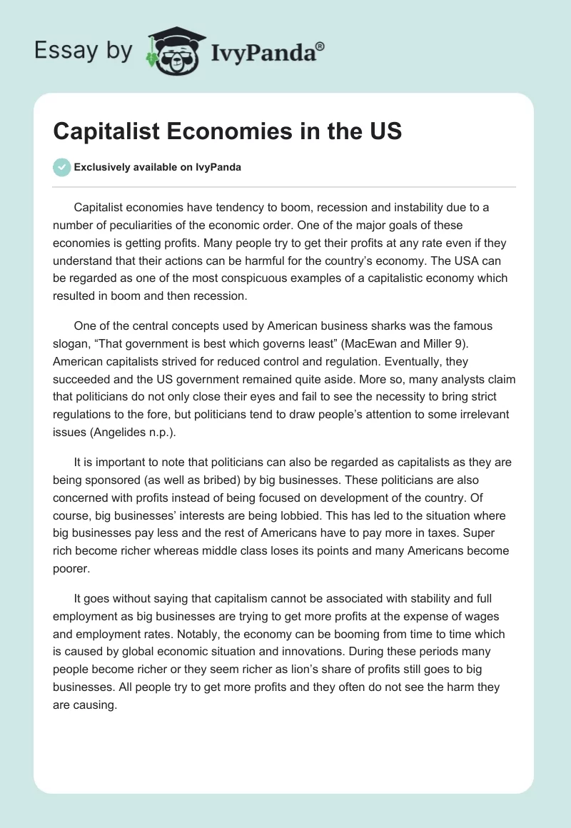 Capitalist Economies in the US. Page 1