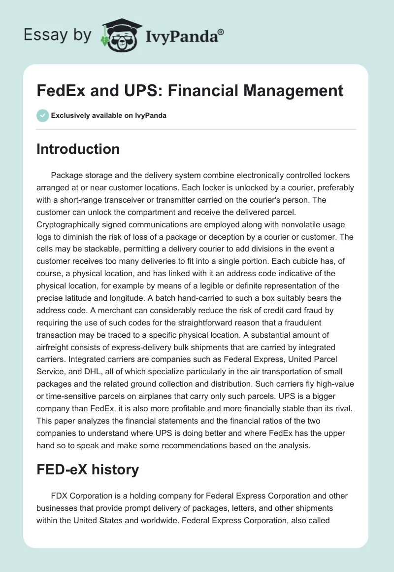 FedEx and UPS: Financial Management. Page 1