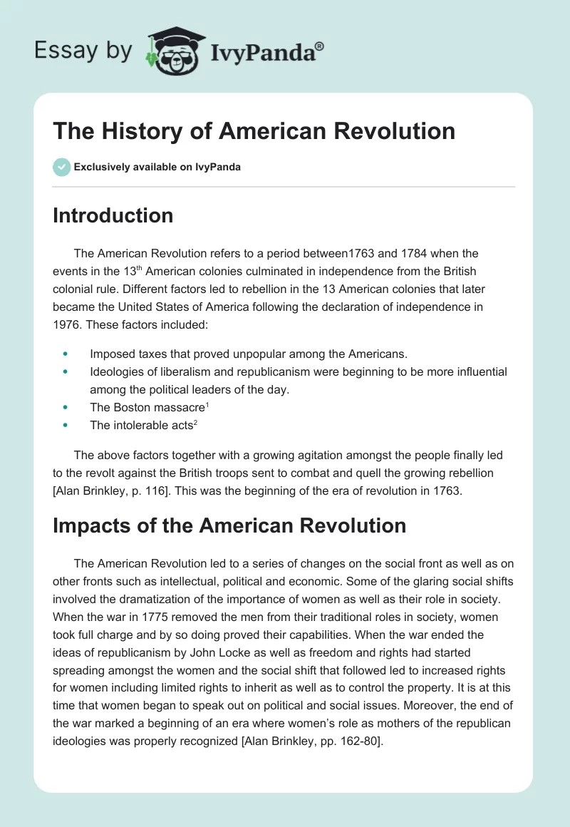 The History of American Revolution. Page 1