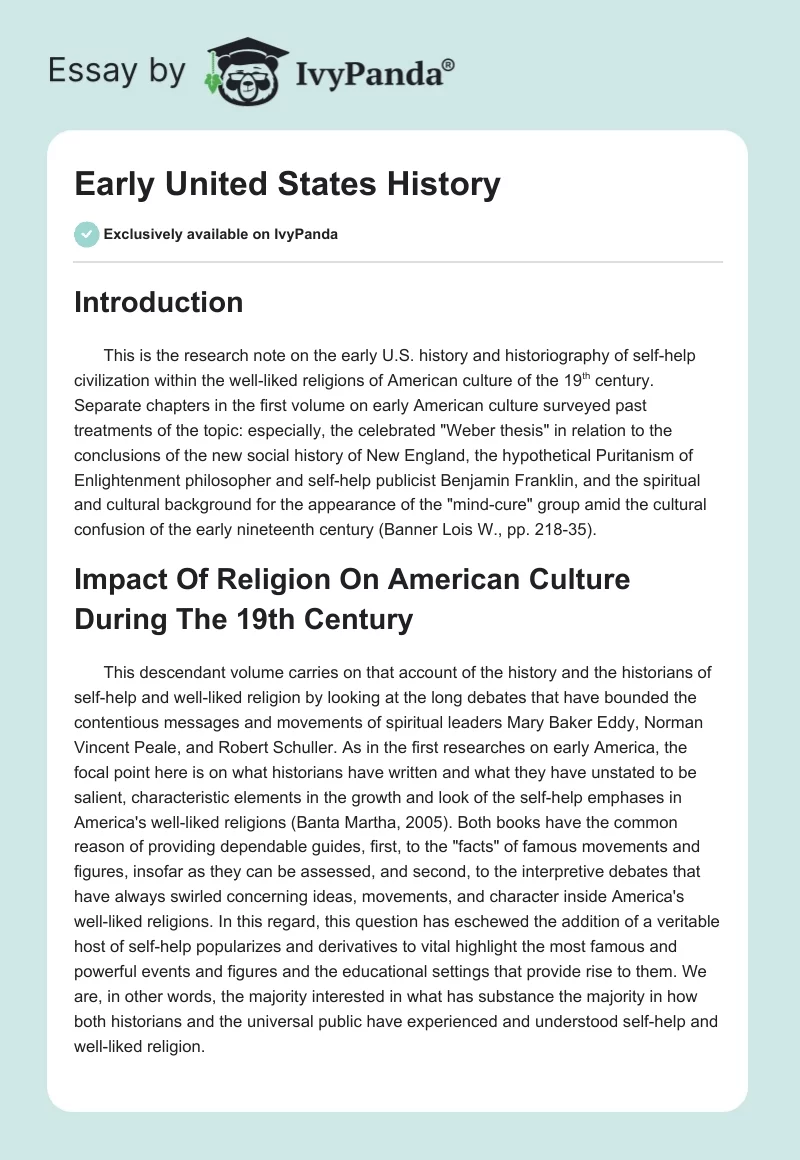 Early United States History. Page 1