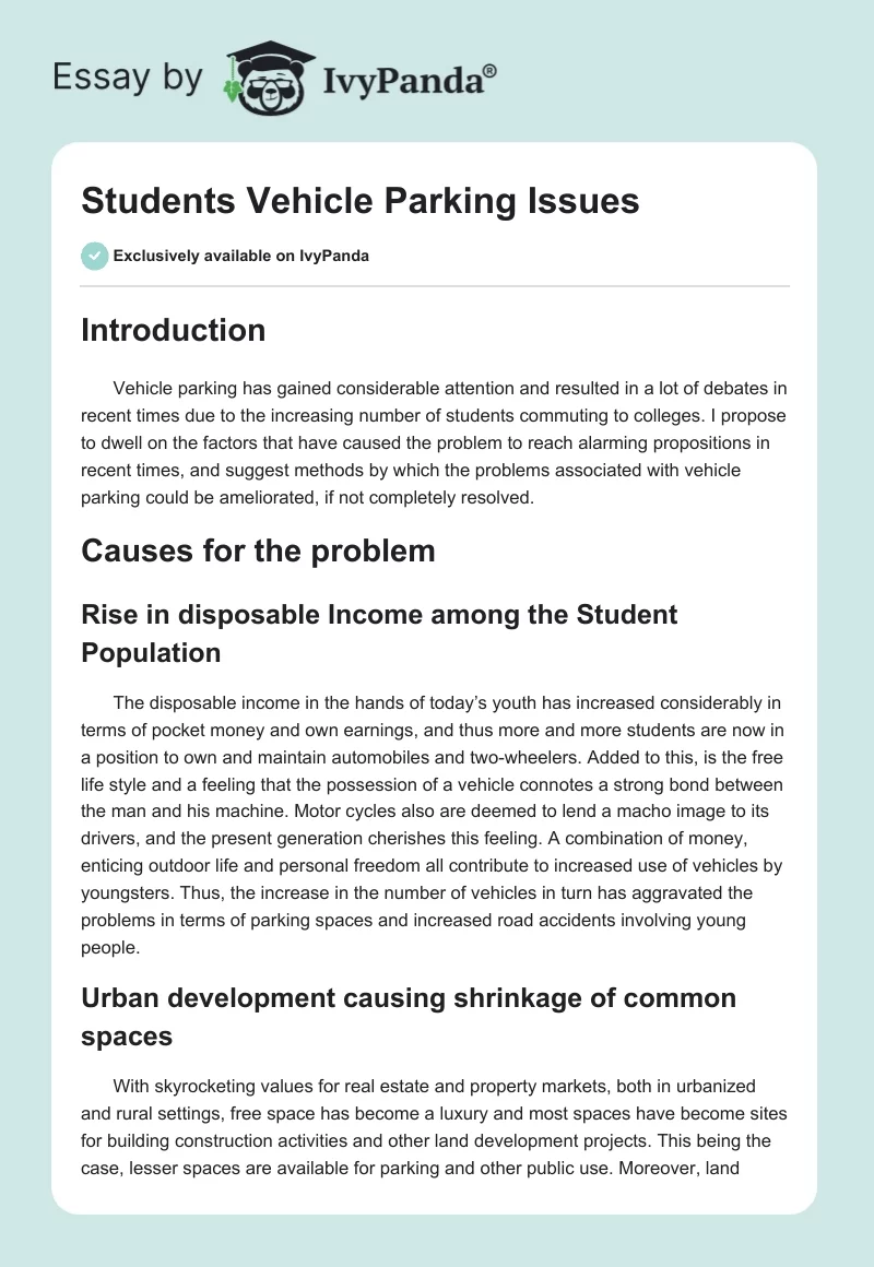 Students Vehicle Parking Issues. Page 1