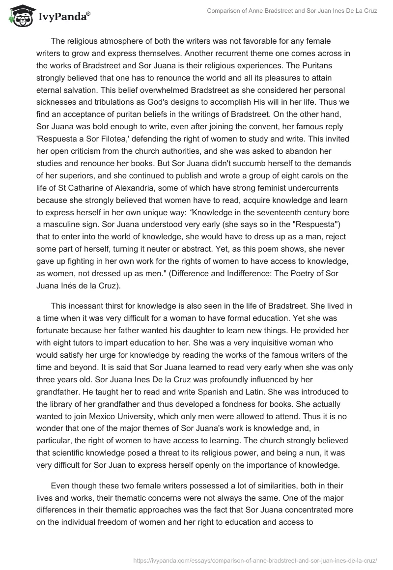 Comparison of Anne Bradstreet and Sor Juan Ines De La Cruz. Page 2