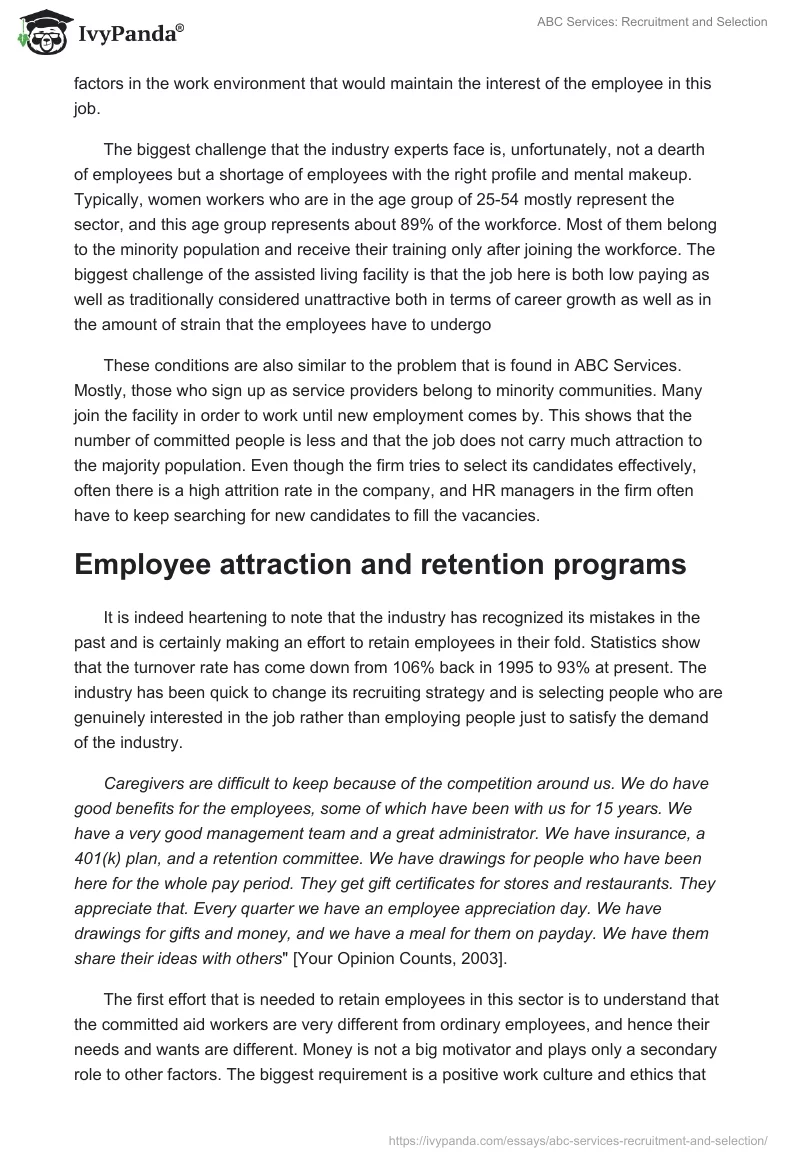 ABC Services: Recruitment and Selection. Page 3