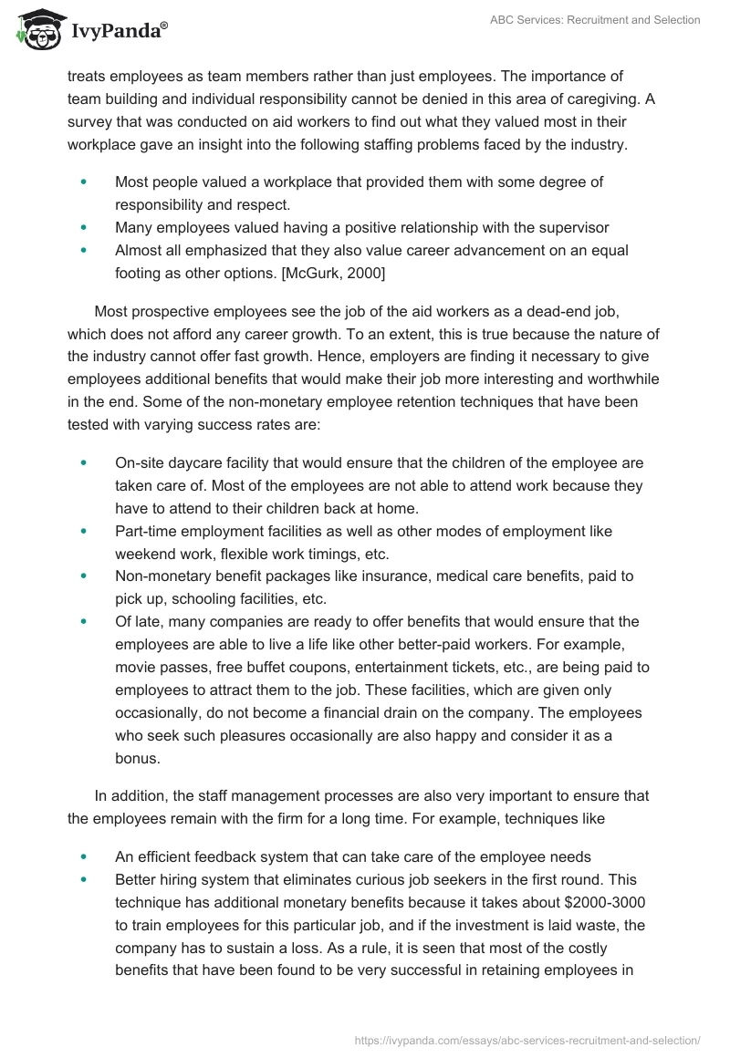 ABC Services: Recruitment and Selection. Page 4