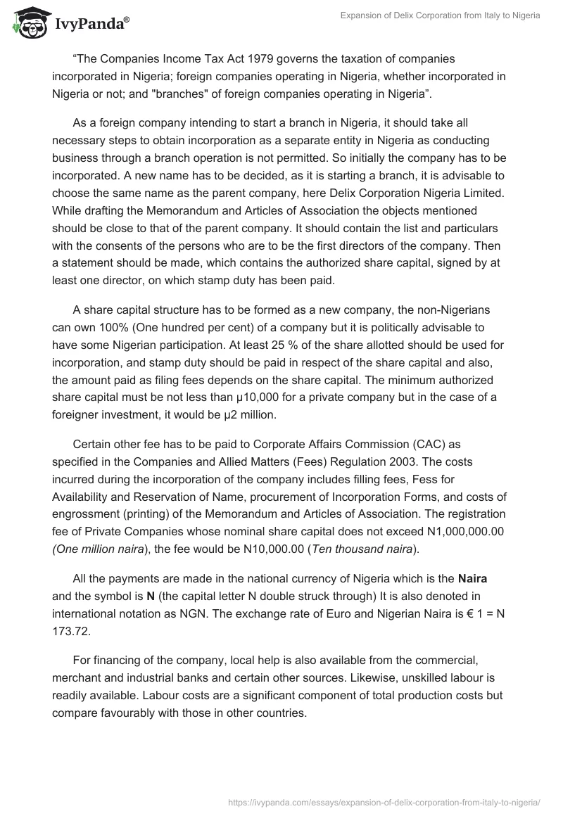 Expansion of Delix Corporation From Italy to Nigeria. Page 2