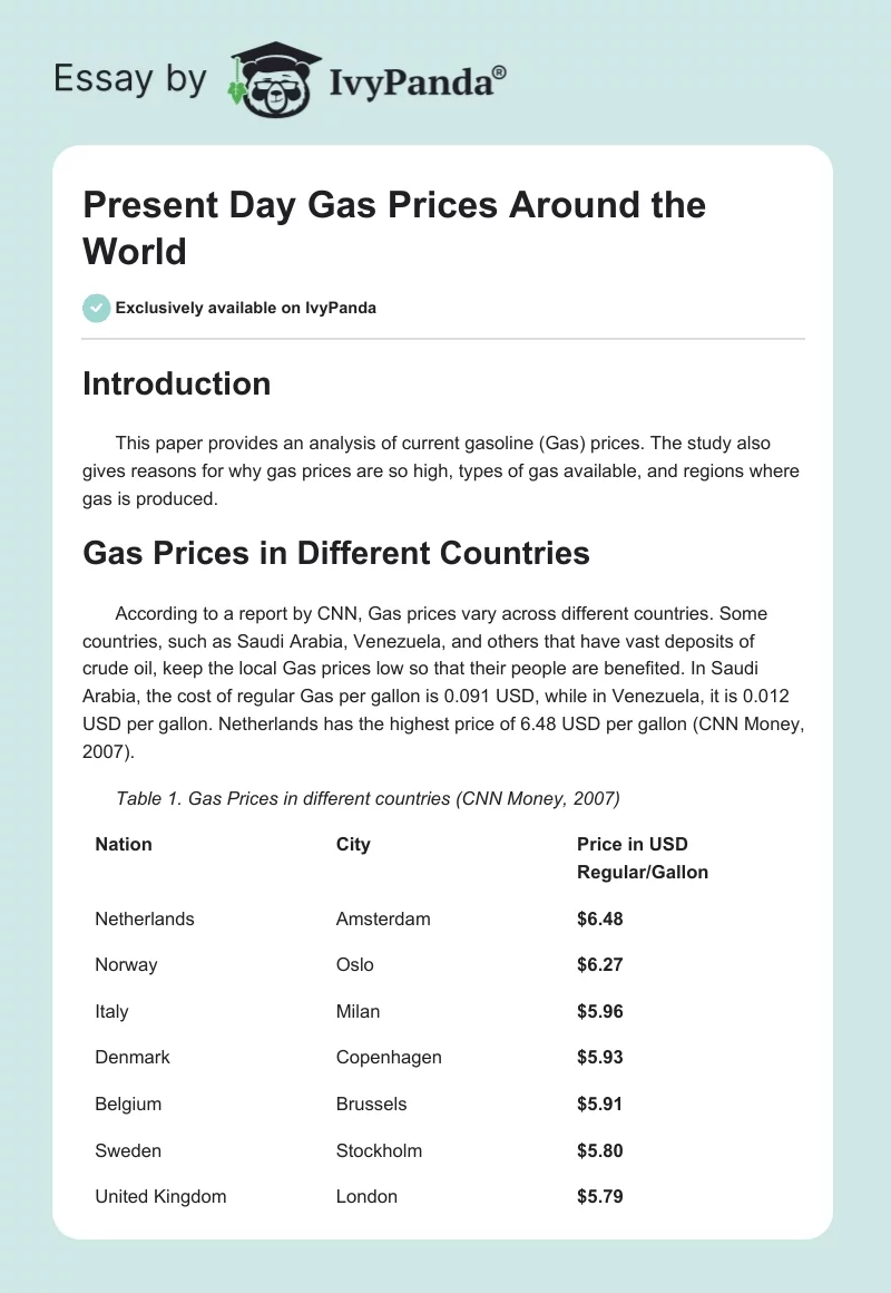 Present Day Gas Prices Around the World. Page 1