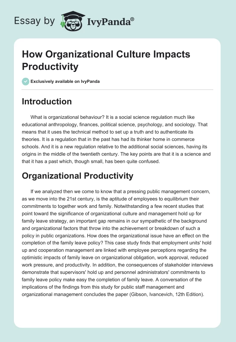 How Organizational Culture Impacts Productivity. Page 1