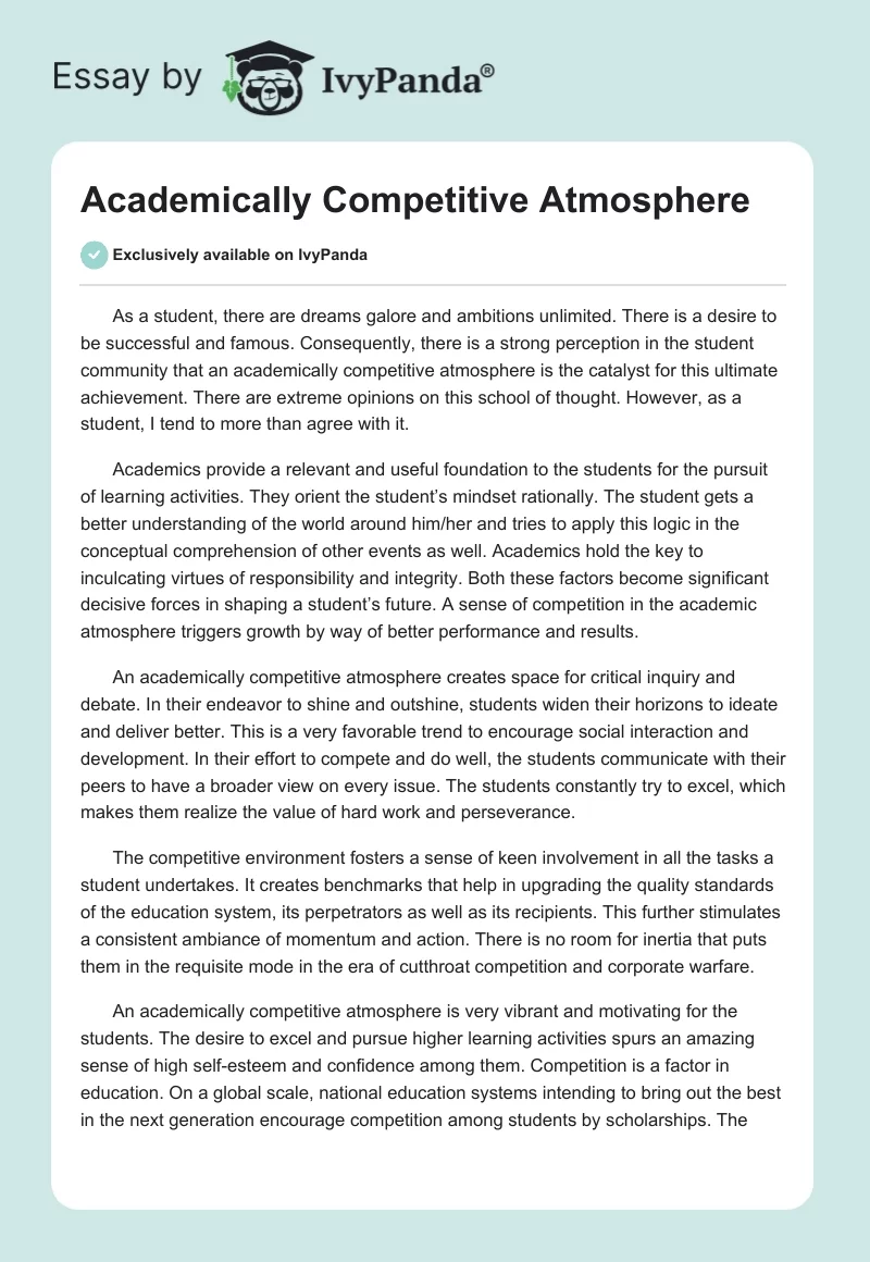 Academically Competitive Atmosphere. Page 1