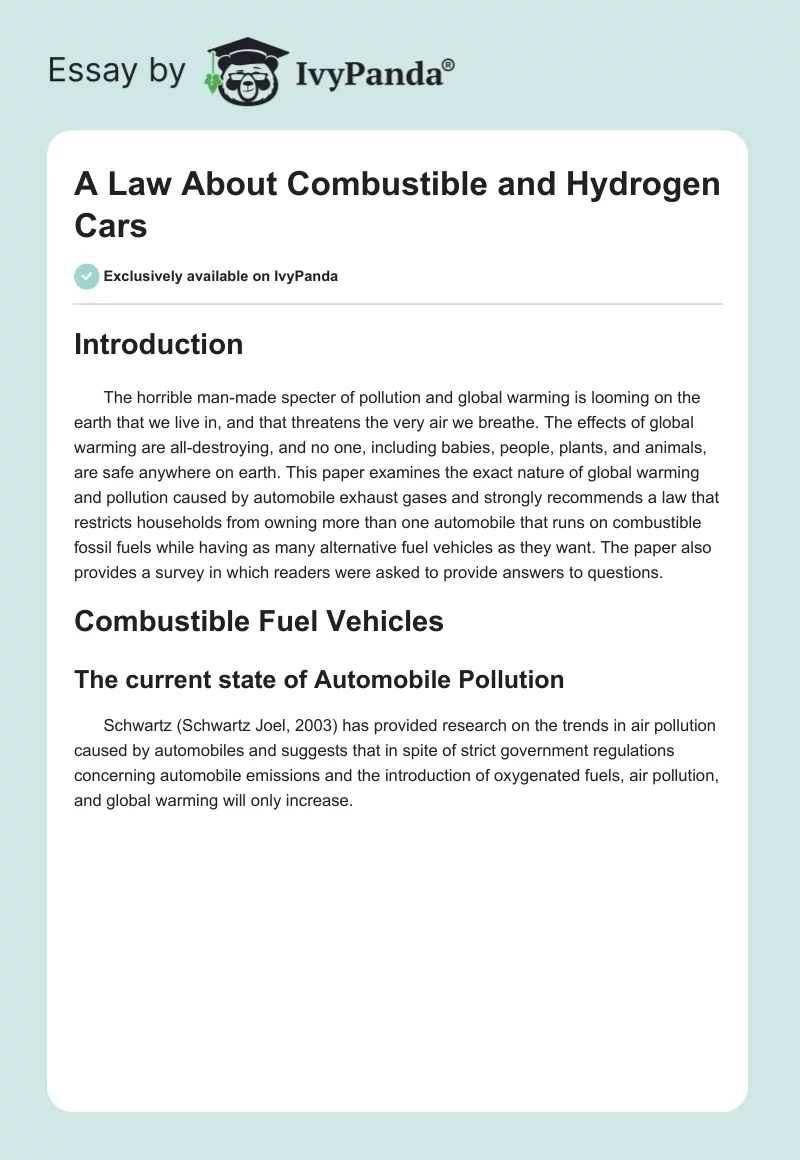 A Law About Combustible and Hydrogen Cars. Page 1