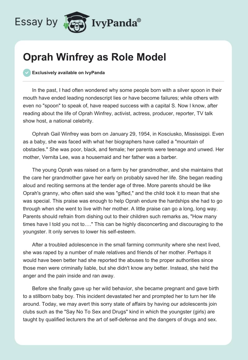 Oprah Winfrey as Role Model. Page 1