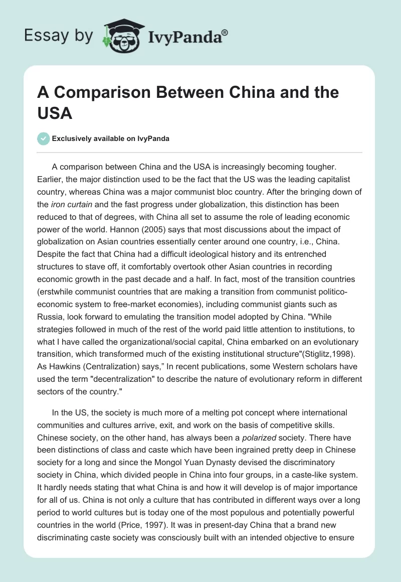 A Comparison Between China and the USA. Page 1
