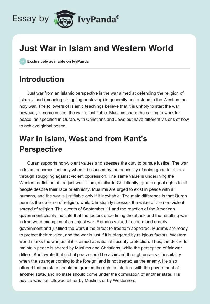 Just War in Islam and Western World. Page 1