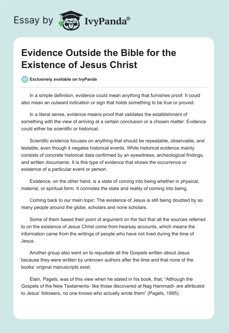Evidence Outside the Bible for the Existence of Jesus Christ. Page 1