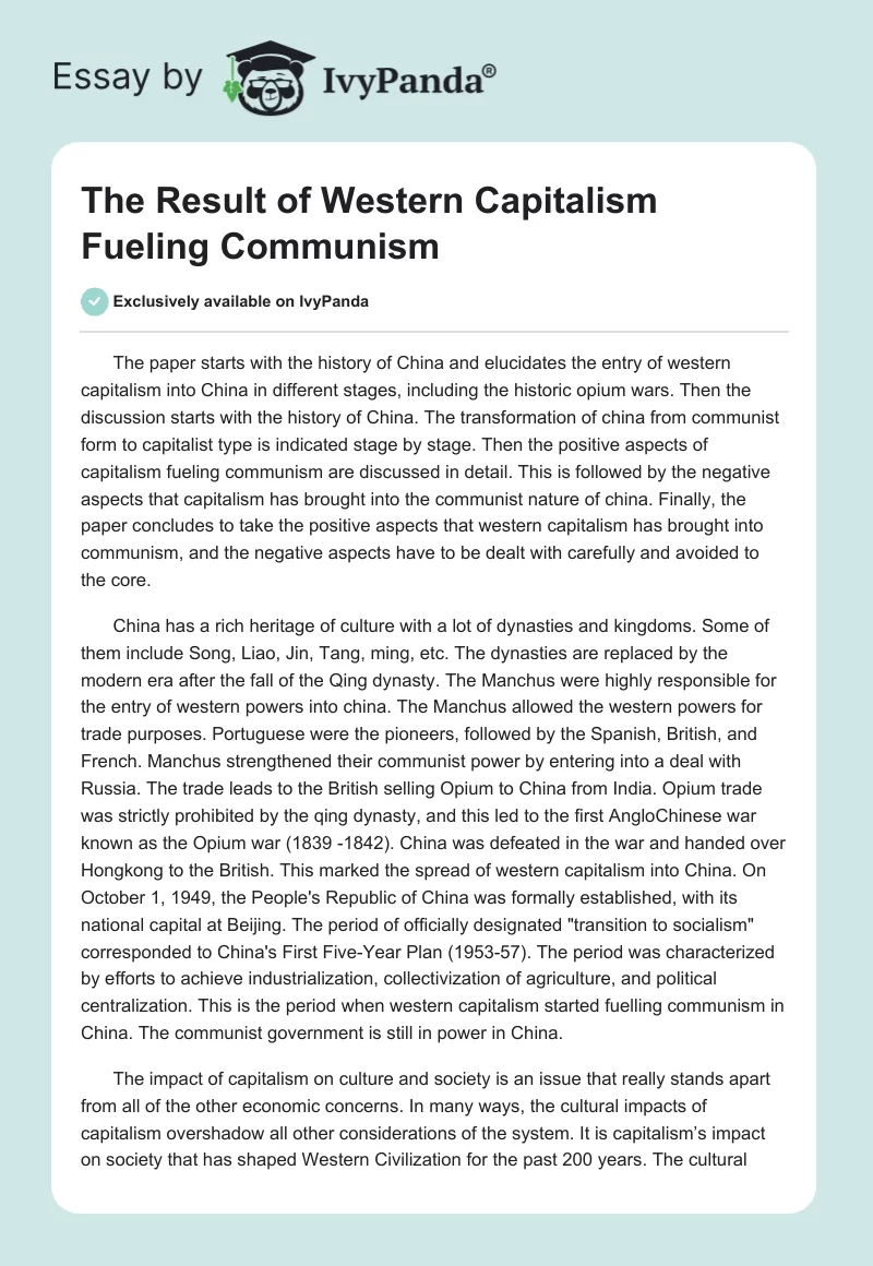 The Result of Western Capitalism Fueling Communism. Page 1