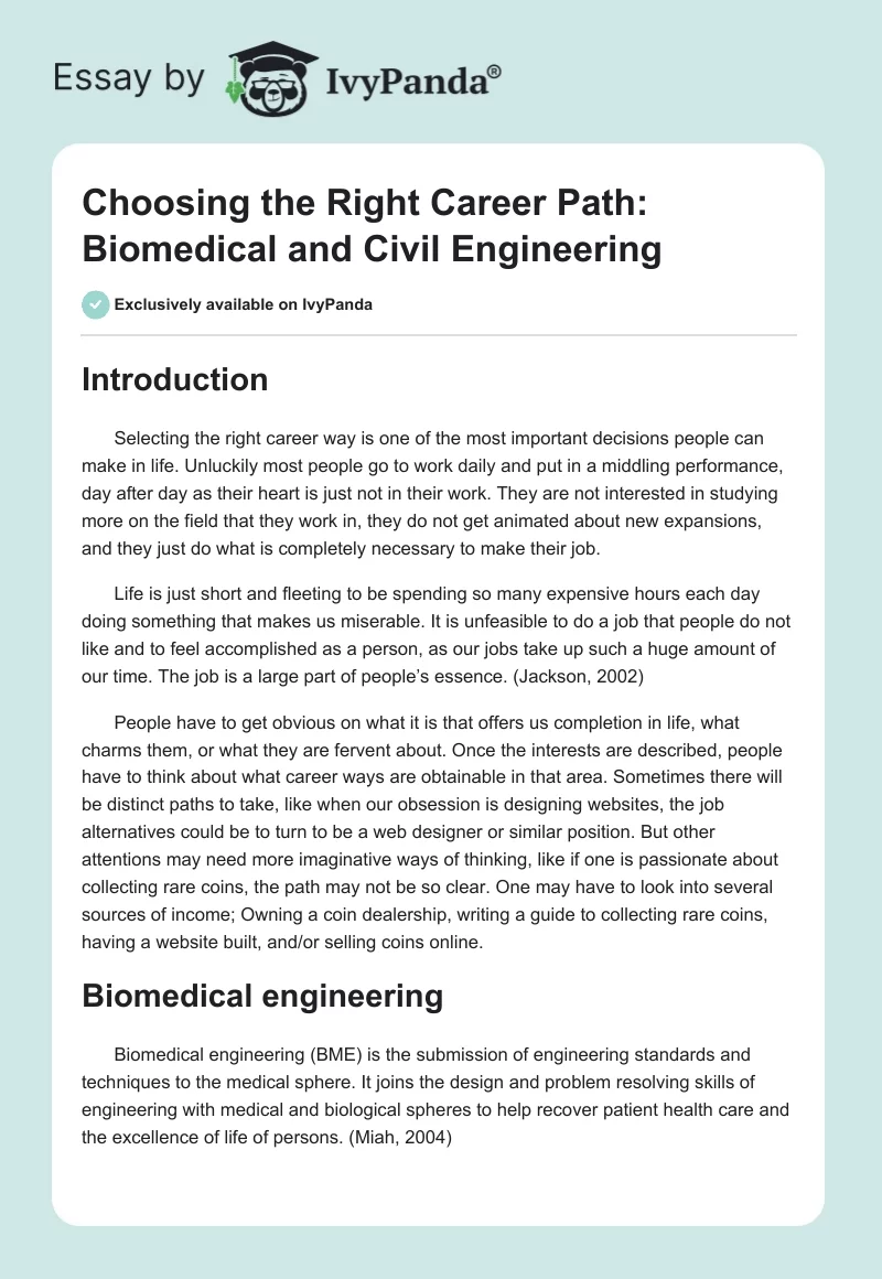 Choosing the Right Career Path: Biomedical and Civil Engineering. Page 1