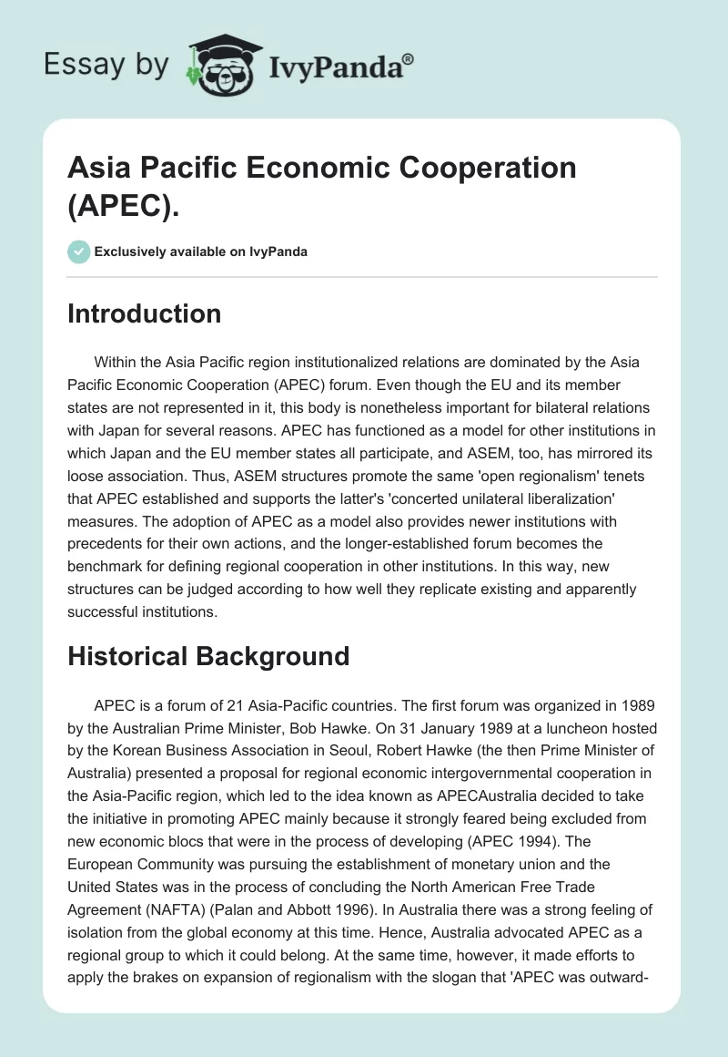Asia Pacific Economic Cooperation (APEC).. Page 1