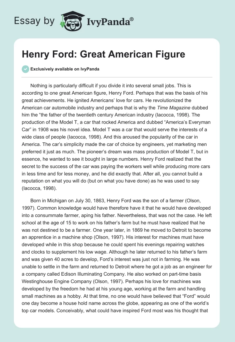 Henry Ford: Great American Figure. Page 1