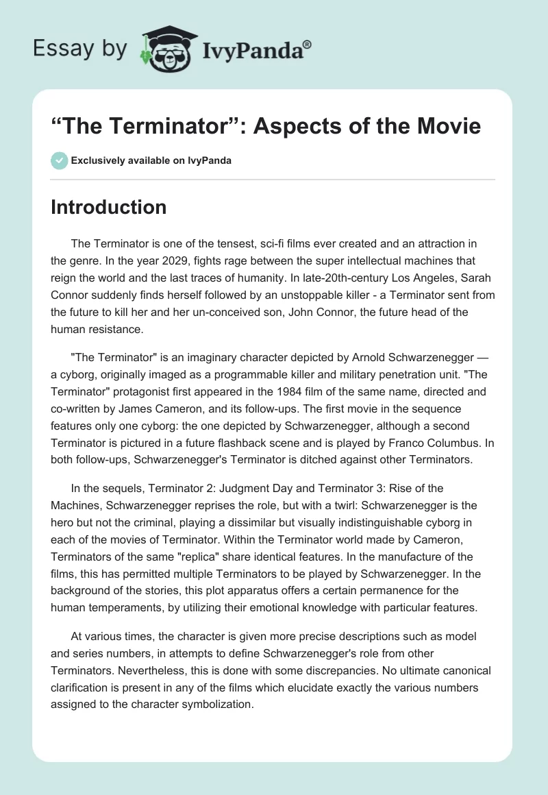 “The Terminator”: Aspects of the Movie. Page 1