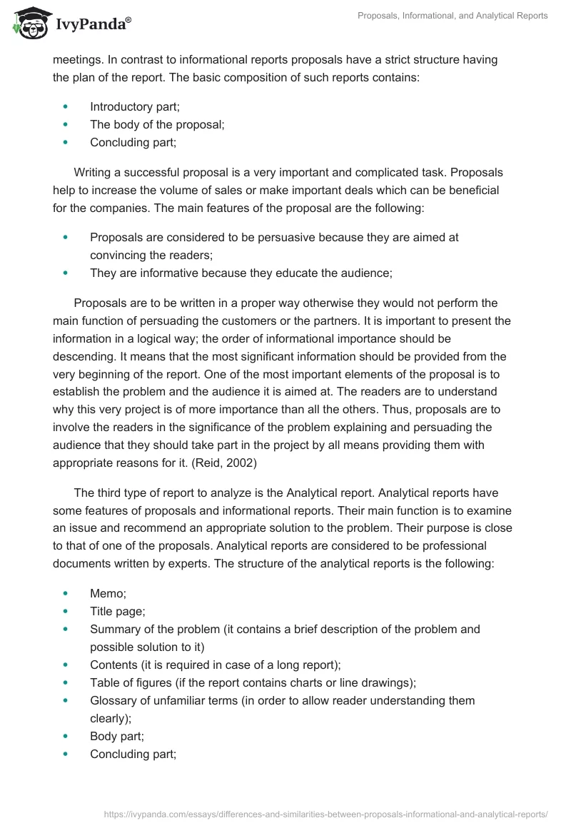 Proposals, Informational, and Analytical Reports. Page 2