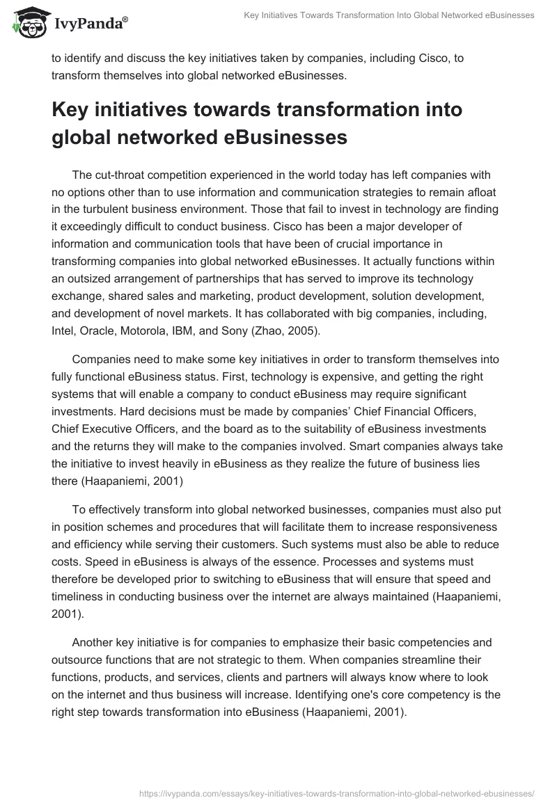 Key Initiatives Towards Transformation Into Global Networked eBusinesses. Page 2