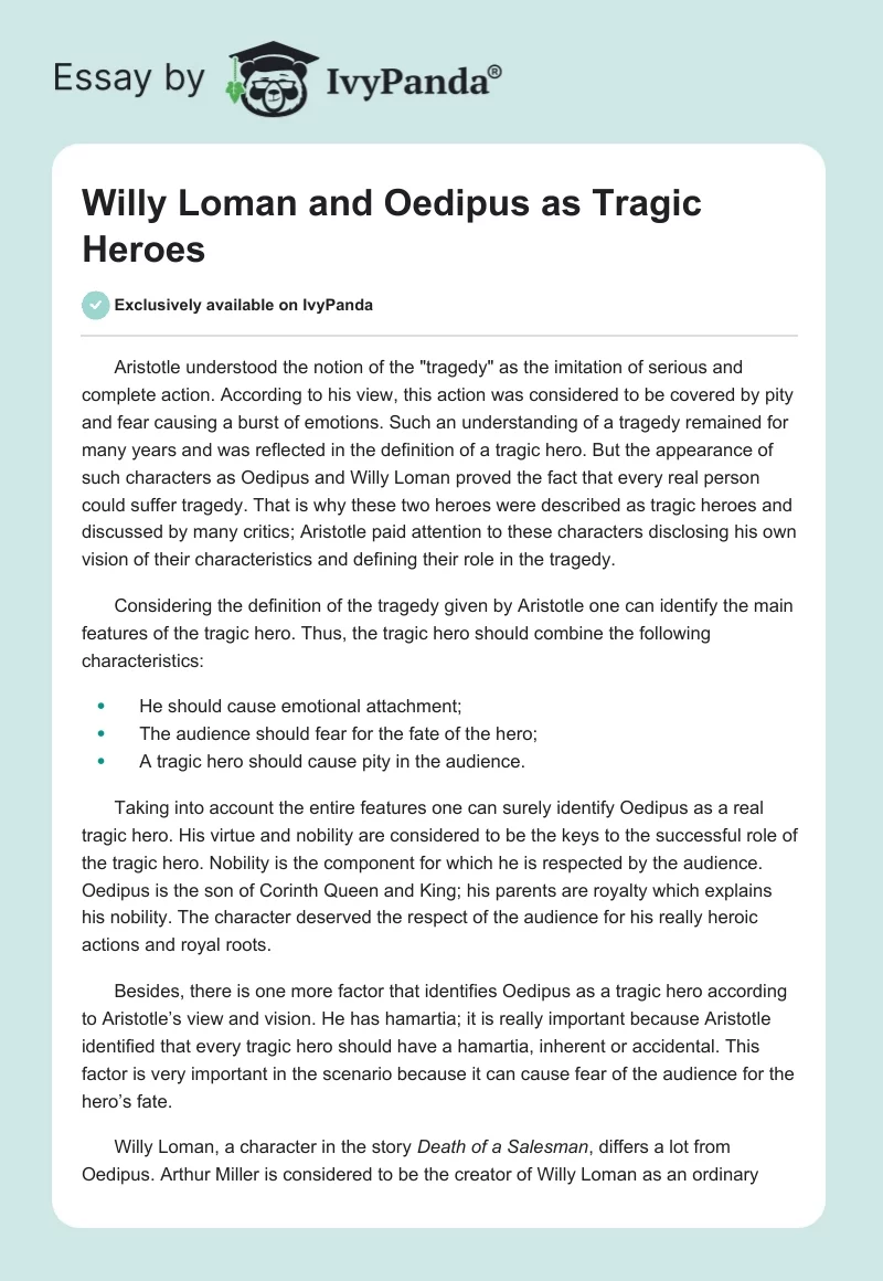 Willy Loman and Oedipus as Tragic Heroes. Page 1