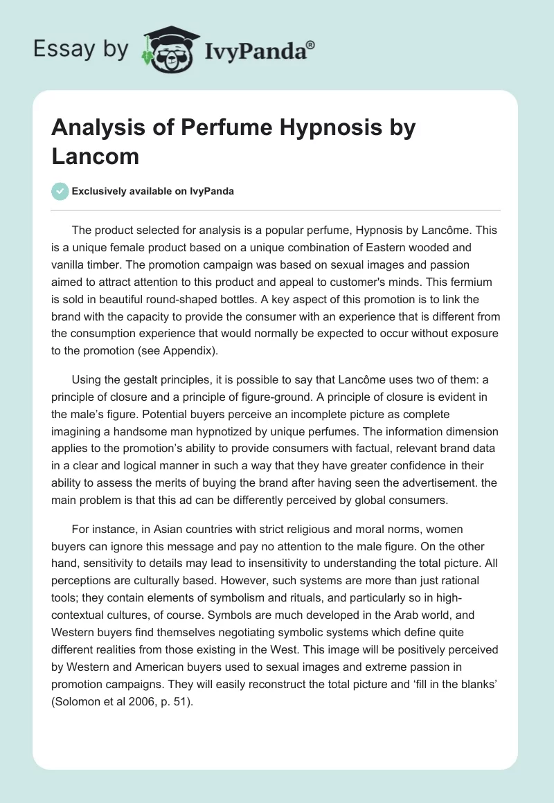 Analysis of Perfume Hypnosis by Lancom. Page 1