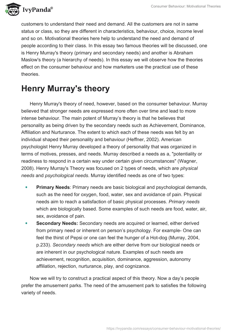 Consumer Behaviour: Motivational Theories. Page 2