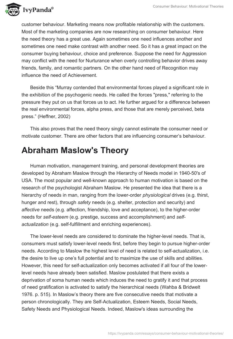 Consumer Behaviour: Motivational Theories. Page 4