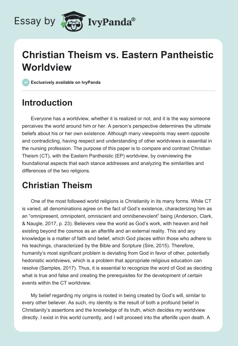 Christian Theism vs. Eastern Pantheistic Worldview. Page 1