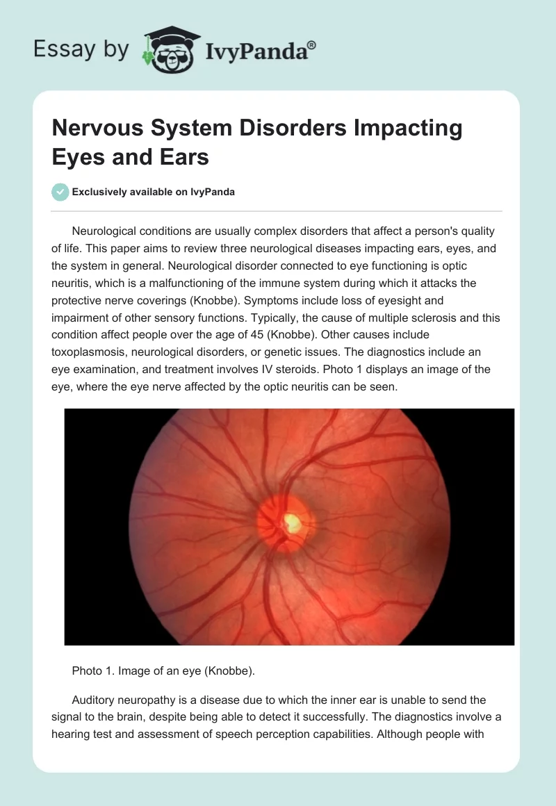 Nervous System Disorders Impacting Eyes and Ears. Page 1