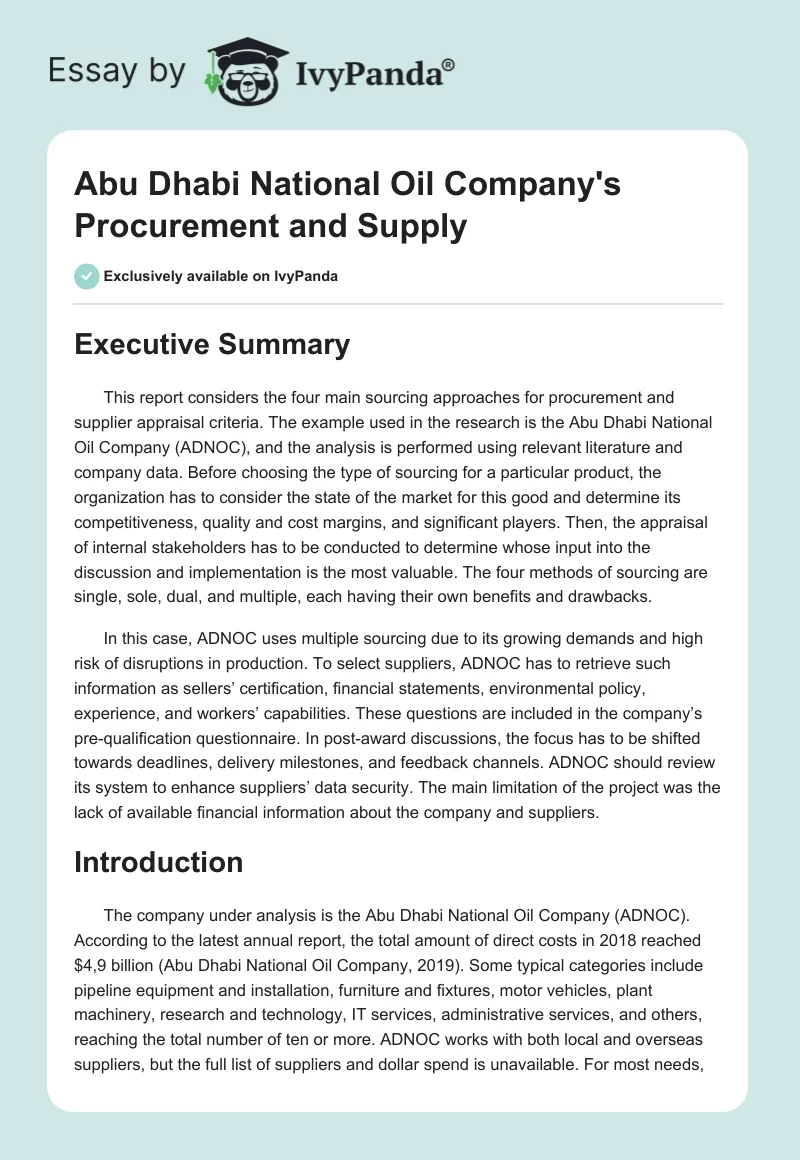 Abu Dhabi National Oil Company's Procurement and Supply. Page 1