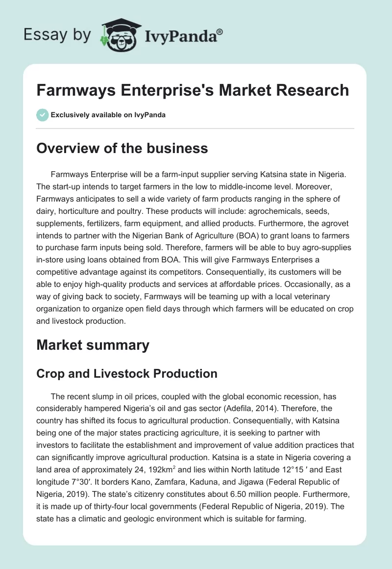 Farmways Enterprise's Market Research. Page 1
