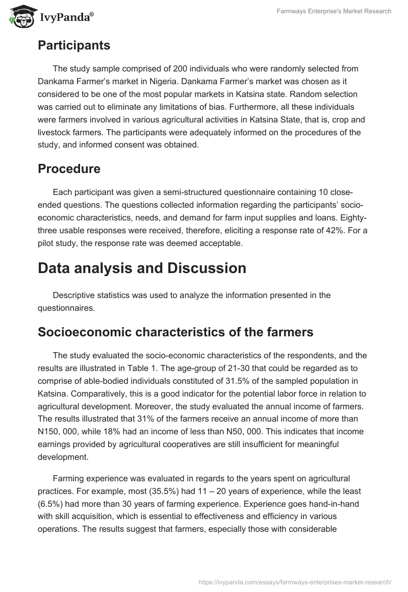 Farmways Enterprise's Market Research. Page 4