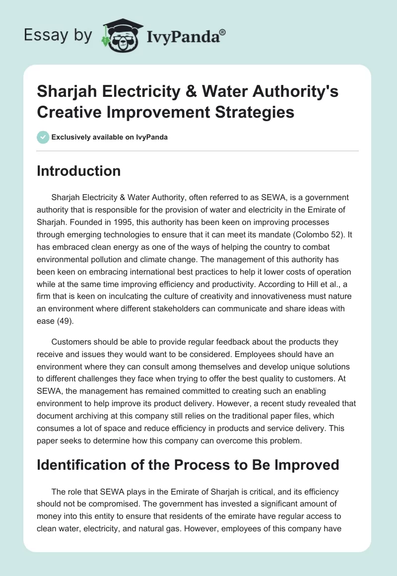 Sharjah Electricity & Water Authority's Creative Improvement Strategies. Page 1