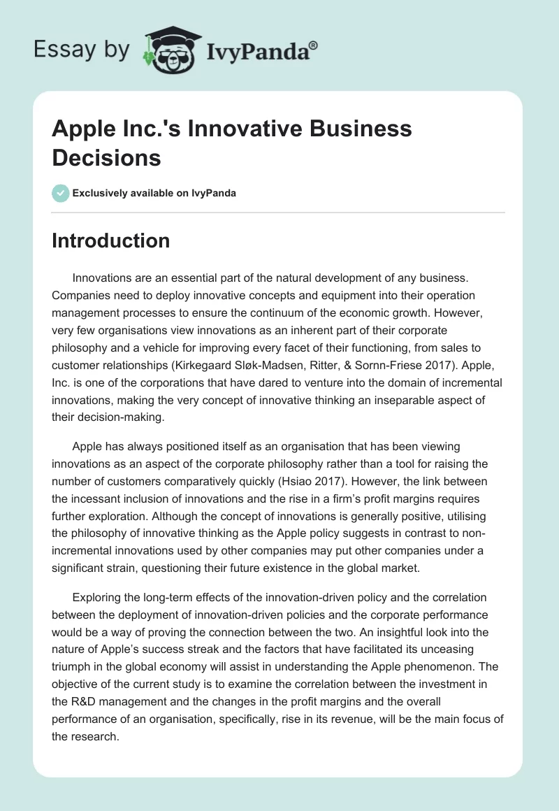 Apple Inc.'s Innovative Business Decisions. Page 1