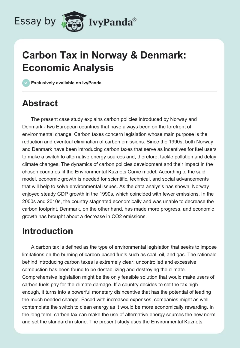 Carbon Tax in Norway & Denmark: Economic Analysis. Page 1