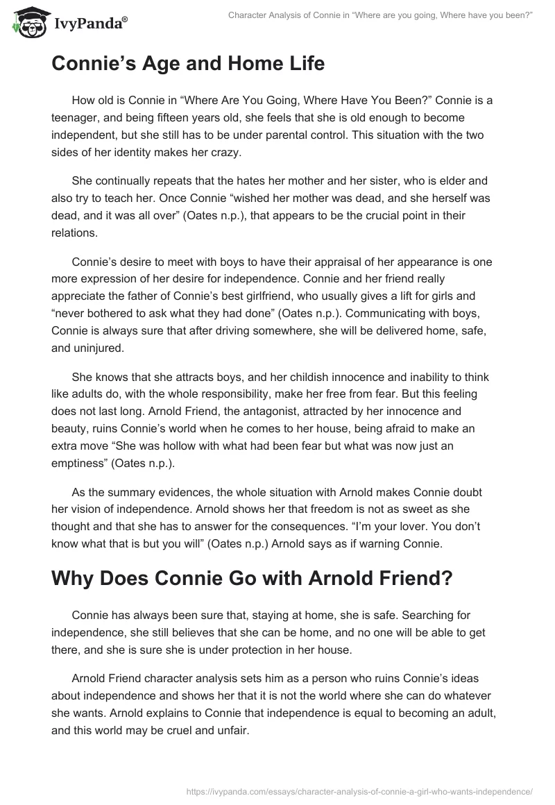 Character Analysis of Connie in “Where are you going, Where have you been?”. Page 2