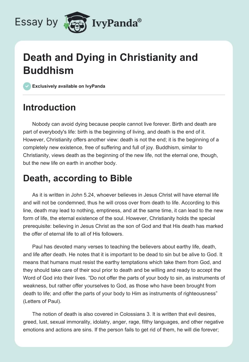 Death and Dying in Christianity and Buddhism. Page 1