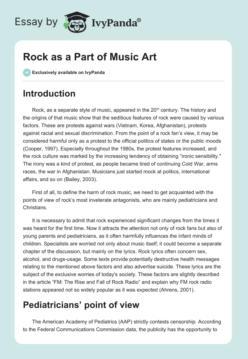 Rock as a Part of Music Art. Page 1