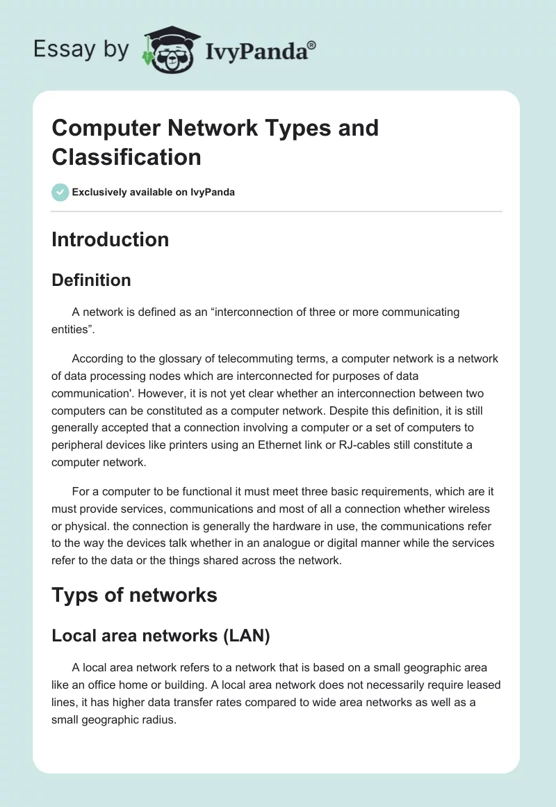 Computer Network Types and Classification. Page 1