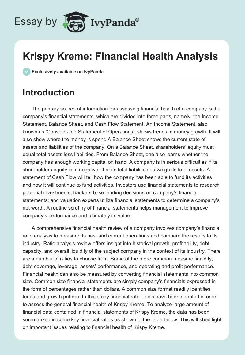 Krispy Kreme: Financial Health Analysis. Page 1