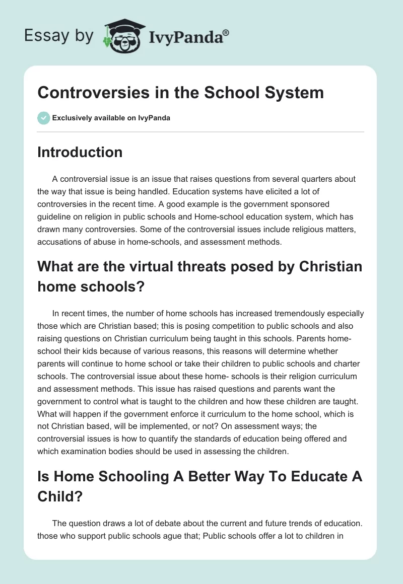 Controversies in the School System. Page 1