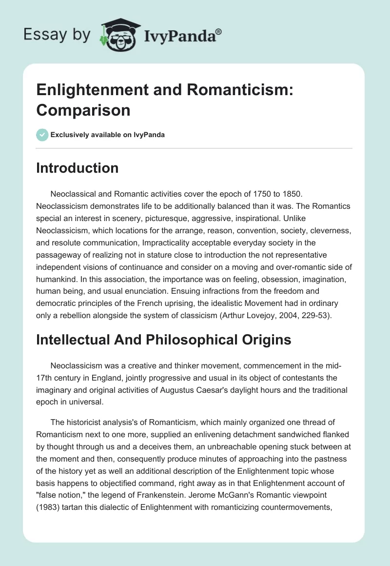 Enlightenment and Romanticism: Comparison. Page 1