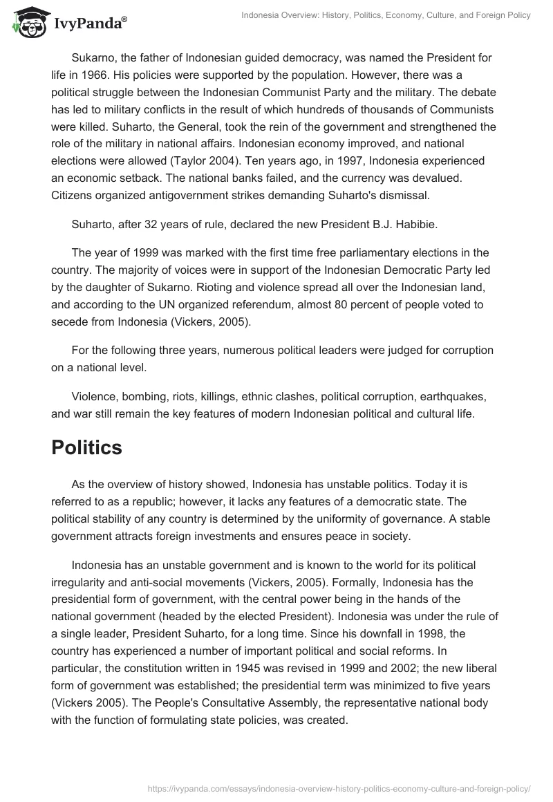 Indonesia Overview: History, Politics, Economy, Culture, and Foreign Policy. Page 2